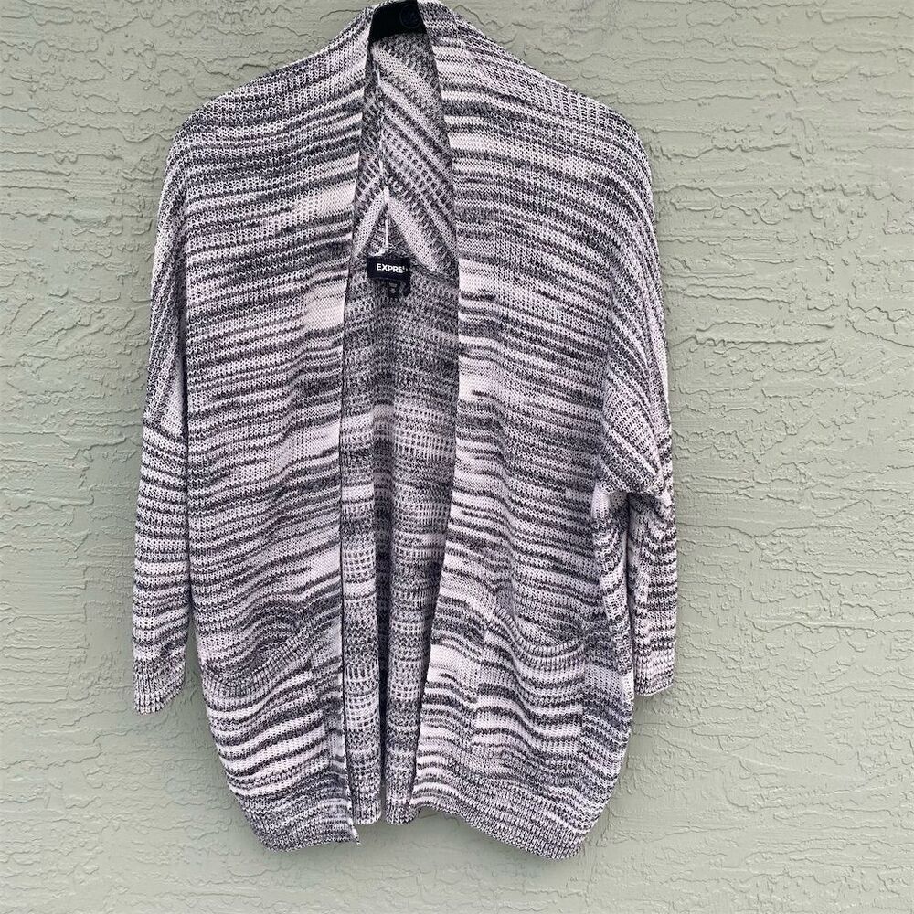 Express Women's Black & White Striped Open Front Cardigan Sweater Size M